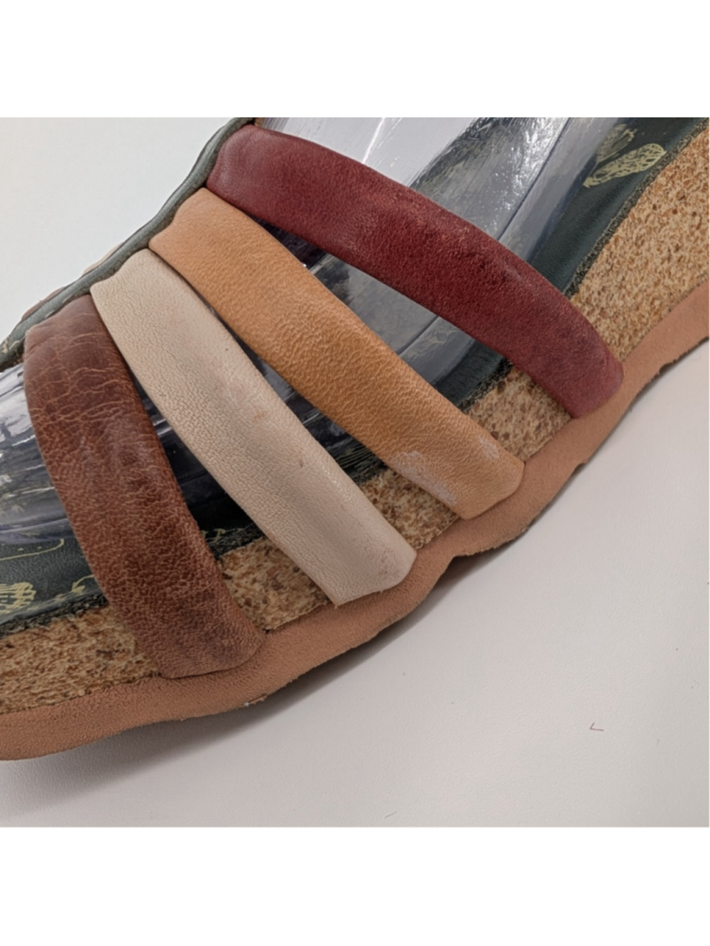 Pikolinos Leather T Strap Wedge Sandals 7.5 Multicolor Green Boho Spain - Picture 7 of 12